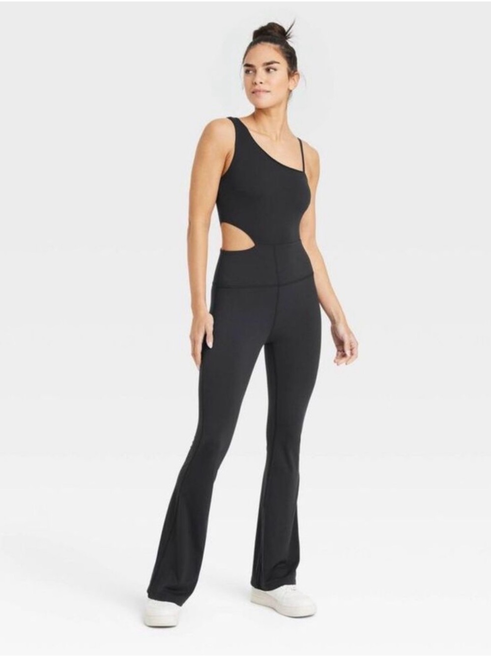 JoyLab Black Asymmetrical Flare Leg Jumpsuit-Size S